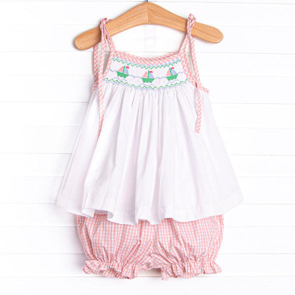 Sea Breeze Sunset Smocked Bloomer Set, Pink