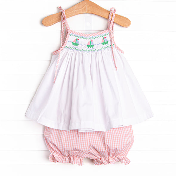 Sea Breeze Sunset Smocked Bloomer Set, Pink