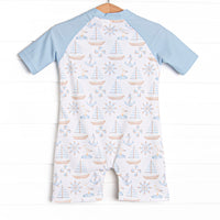 Ahoy Matey One Piece Rash Guard, Blue
