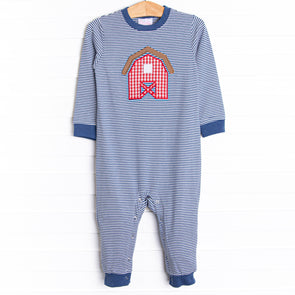 Backyard Barn Applique Romper, Blue