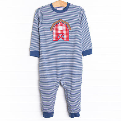 Backyard Barn Applique Romper, Blue