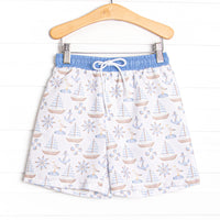 Ahoy Matey Swim Trunks, Blue