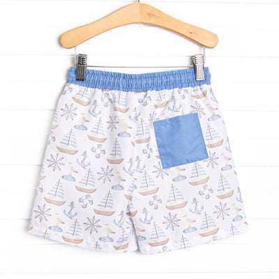 Ahoy Matey Swim Trunks, Blue