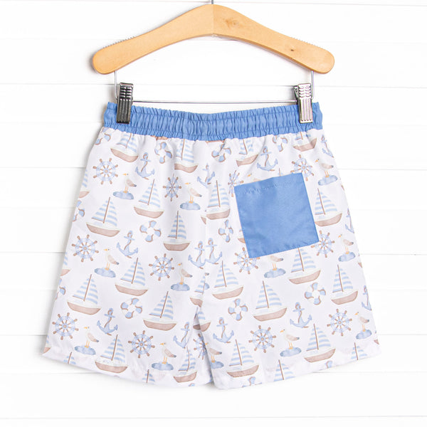 Ahoy Matey Swim Trunks, Blue