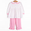 Dots and Decorations Smocked Ruffle Pant Set, Pink