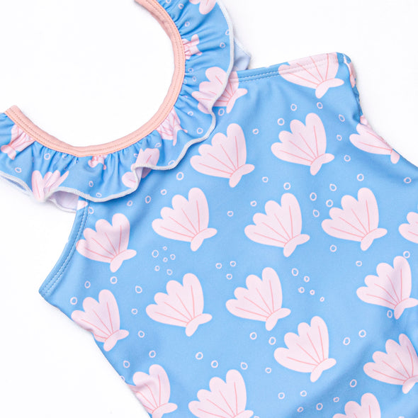 Pearl of the Sea Ruffle Neck One Piece, Blue