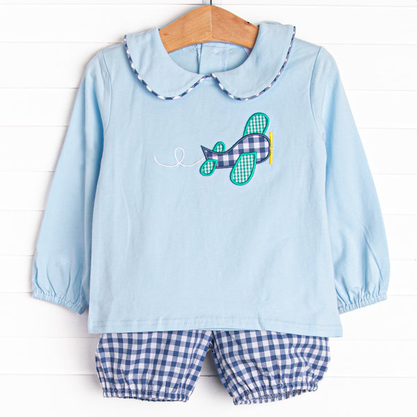 Take Off Time Applique Bloomer Set, Blue
