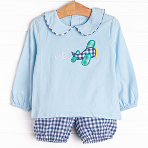 Take Off Time Applique Bloomer Set, Blue