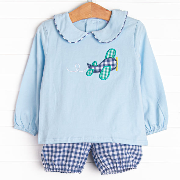 Take Off Time Applique Bloomer Set, Blue