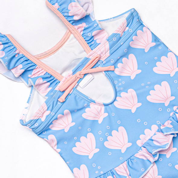 Pearl of the Sea Ruffle Neck One Piece, Blue