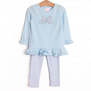 Gorgeous Bow Applique Legging Set, Blue
