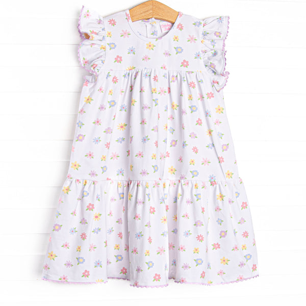 Petite Petals Tiered Dress, Purple