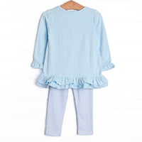Gorgeous Bow Applique Legging Set, Blue
