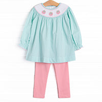 Gourd-geous Ginghams Smocked Legging Set, Mint
