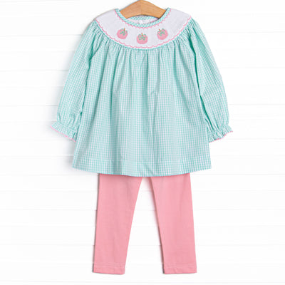 Gourd-geous Ginghams Smocked Legging Set, Mint