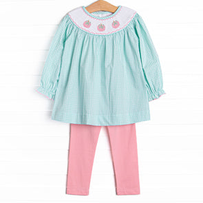 Gourd-geous Ginghams Smocked Legging Set, Mint