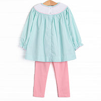 Gourd-geous Ginghams Smocked Legging Set, Mint