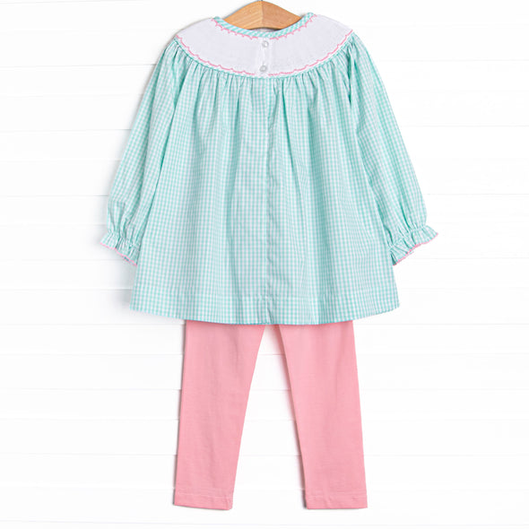 Gourd-geous Ginghams Smocked Legging Set, Mint