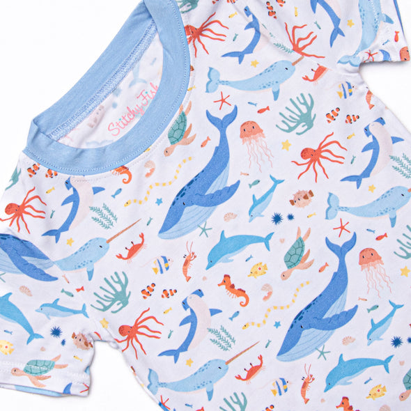 Deep Blue Discovery Bamboo Pajama Short Set, Blue
