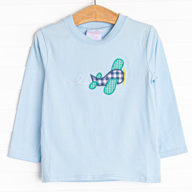 Take Off Time Applique Top, Blue