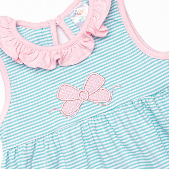 Ribbons and Bows Applique Sleeveless Dress, Mint