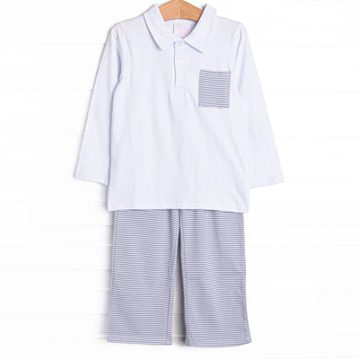 Levi Pocket Pant Set, Slate Blue Stripe