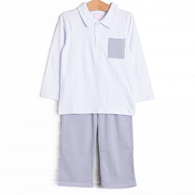 Levi Pocket Pant Set, Slate Blue Stripe