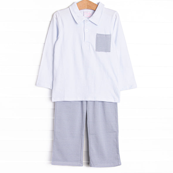 Levi Pocket Pant Set, Slate Blue Stripe