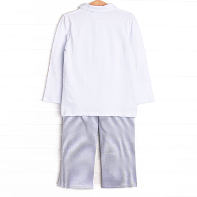 Levi Pocket Pant Set, Slate Blue Stripe