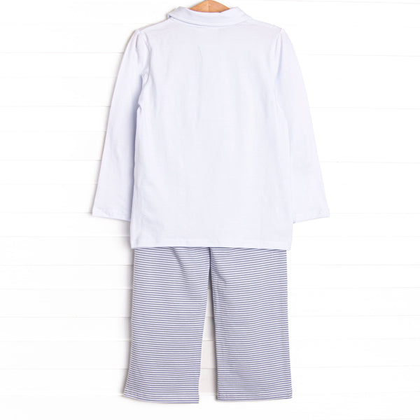 Levi Pocket Pant Set, Slate Blue Stripe