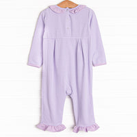 Lexie Ruffle Romper, Purple Stripe
