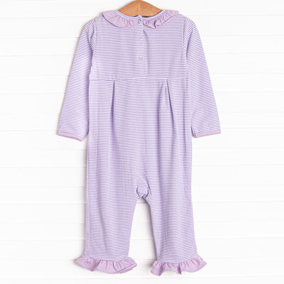 Lexie Ruffle Romper, Purple Stripe