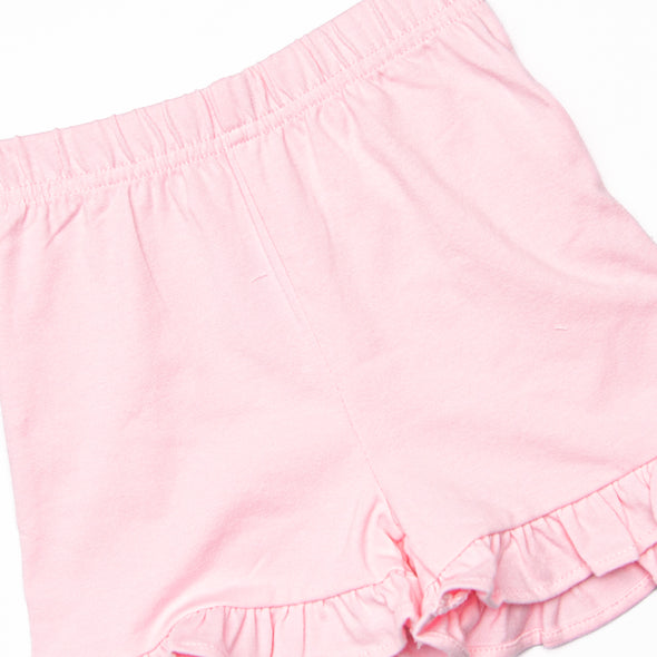Sunflower Summer Applique Ruffle Short Set, Pink