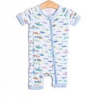 Shimmering Scales Bamboo Short Zippy Pajama, Blue