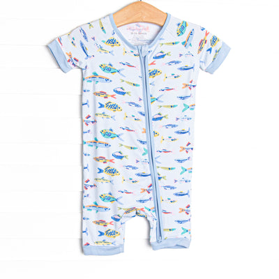 Shimmering Scales Bamboo Short Zippy Pajama, Blue