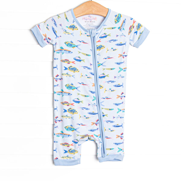 Shimmering Scales Bamboo Short Zippy Pajama, Blue