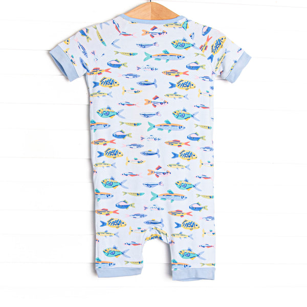 Shimmering Scales Bamboo Short Zippy Pajama, Blue