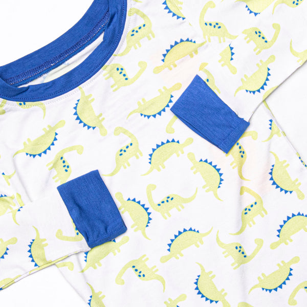 Dino Dudes Bamboo Pajama Set, Blue