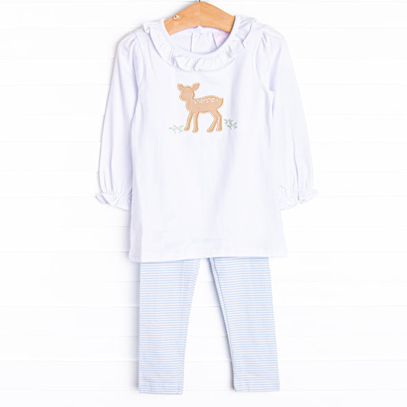 Fawn and Games Applique Legging Set, Blue