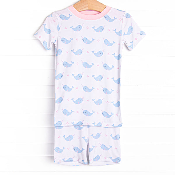 Nellie Narwhal Bamboo Pajama Short Set, Blue