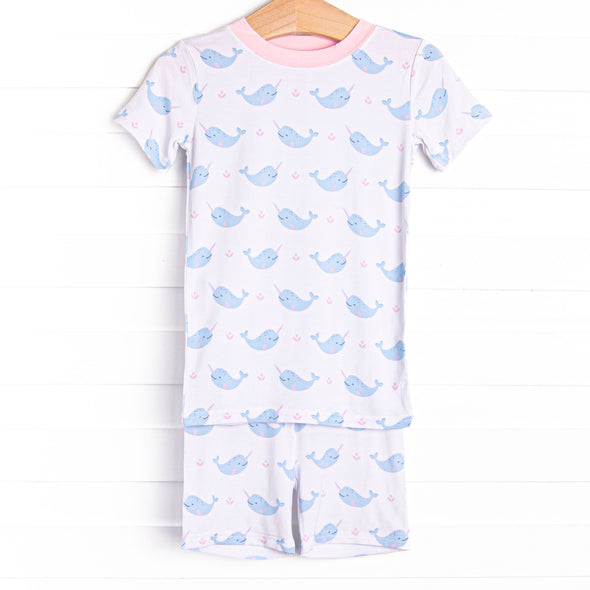 Nellie Narwhal Bamboo Pajama Short Set, Blue