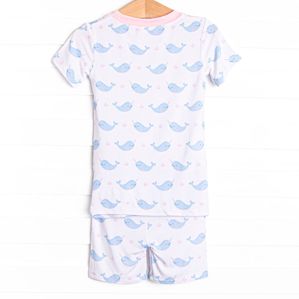 Nellie Narwhal Bamboo Pajama Short Set, Blue