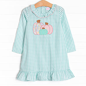 Gourd-geous Ginghams Applique Dress, Mint