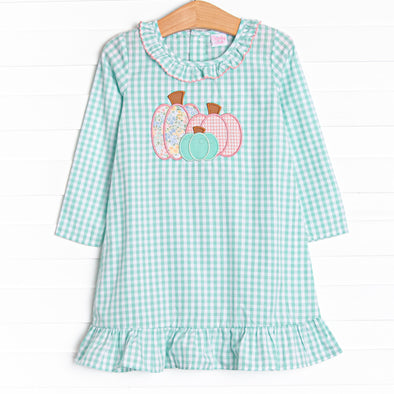 Gourd-geous Ginghams Applique Dress, Mint