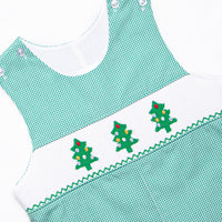 Christmas Tree Trio Smocked Jon Jon, Green Gingham