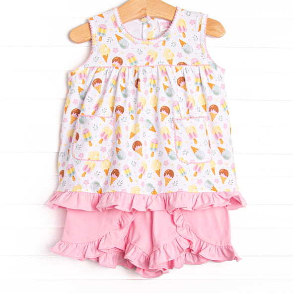 Ice Cream Dreams Ruffle Short Set, Pink