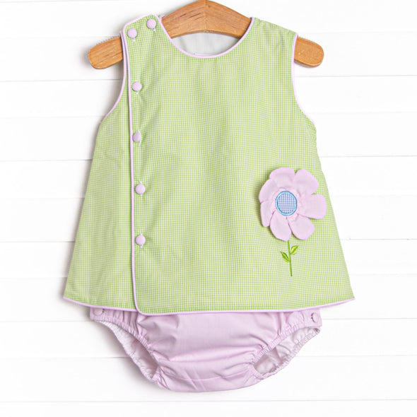 Fresh Air Flowers Applique Diaper Set, Green