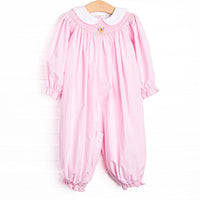 Technicolor Turkeys Smocked Romper, Pink
