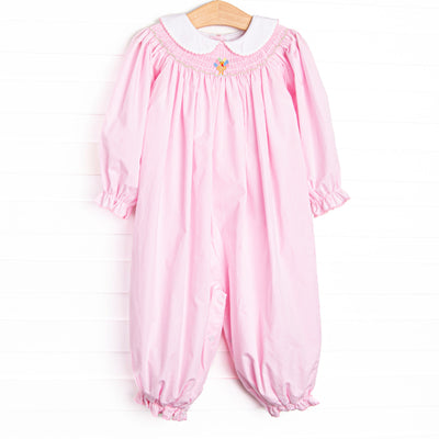 Technicolor Turkeys Smocked Romper, Pink