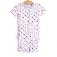 Blue Ribbon Blooms Bamboo Pajama Short Set, Blue